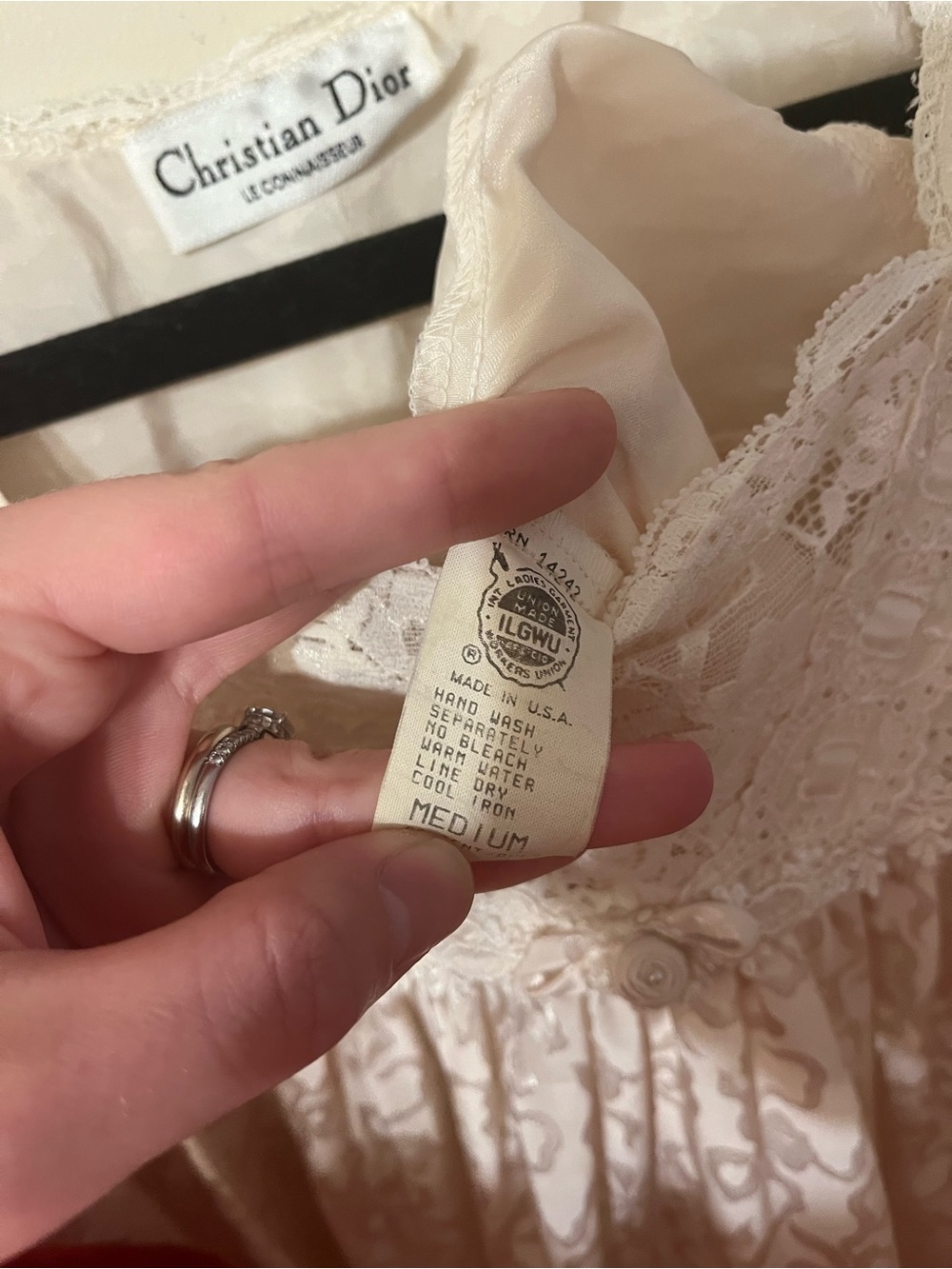 Vintage 70’s Christian Dior Le Connaisseur Women’s Ivory Satin Lace Nightgown M - Picture 7 of 12